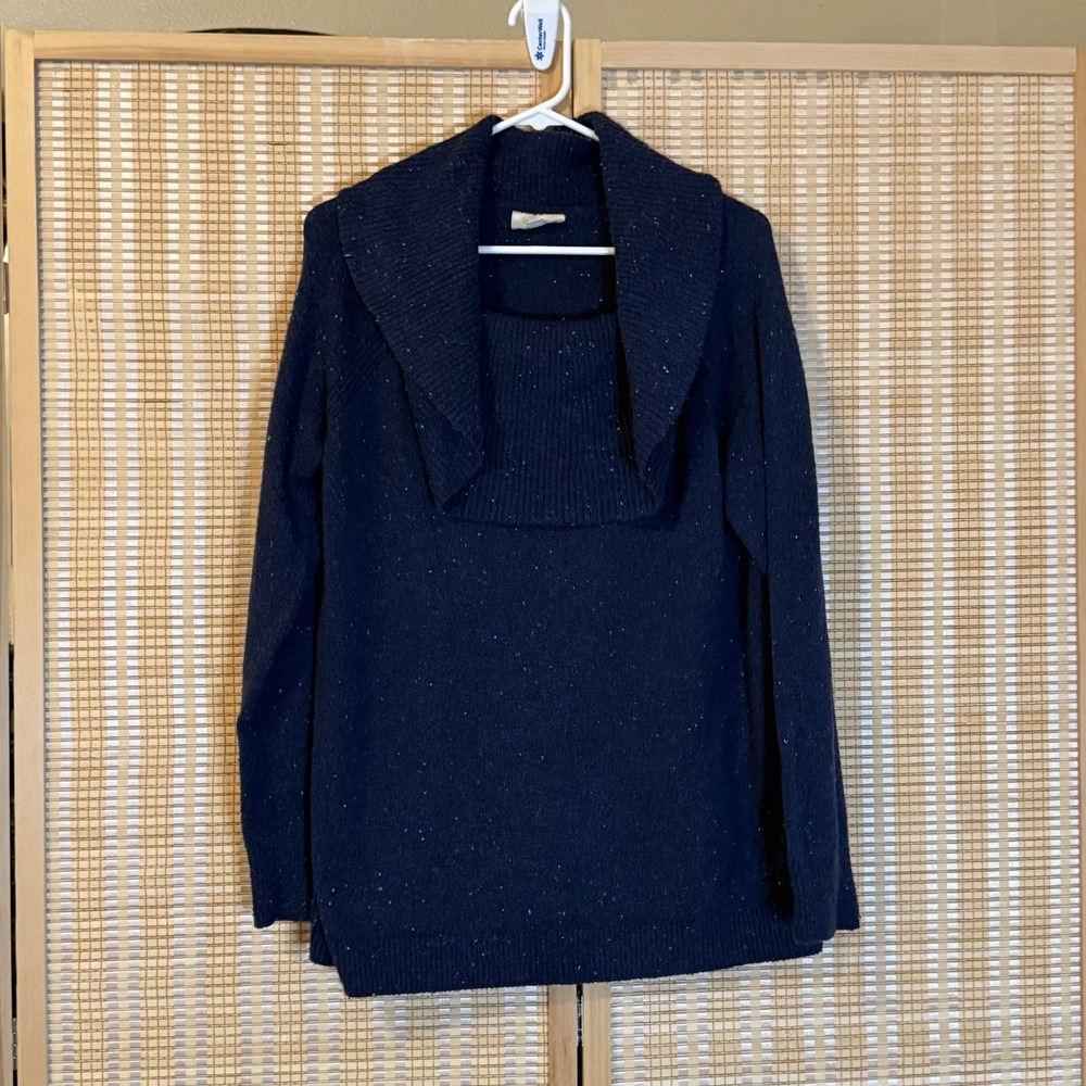 Loft Womens XL Flecked Cowl Neck Tunic Sweater‎ Navy Preppy Outdoors Office